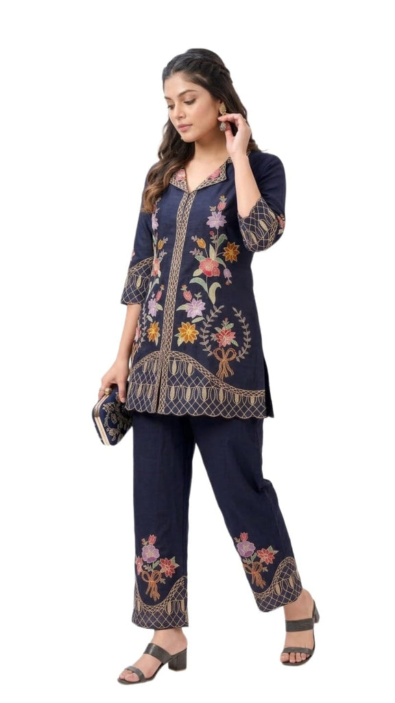 Women's Cotton Silk Embroidered A-Line Co-ord Set