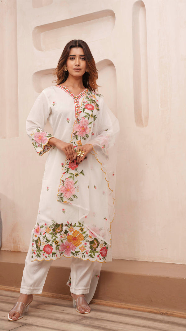 Phool White 2pc Suit Set (Without Dupatta)