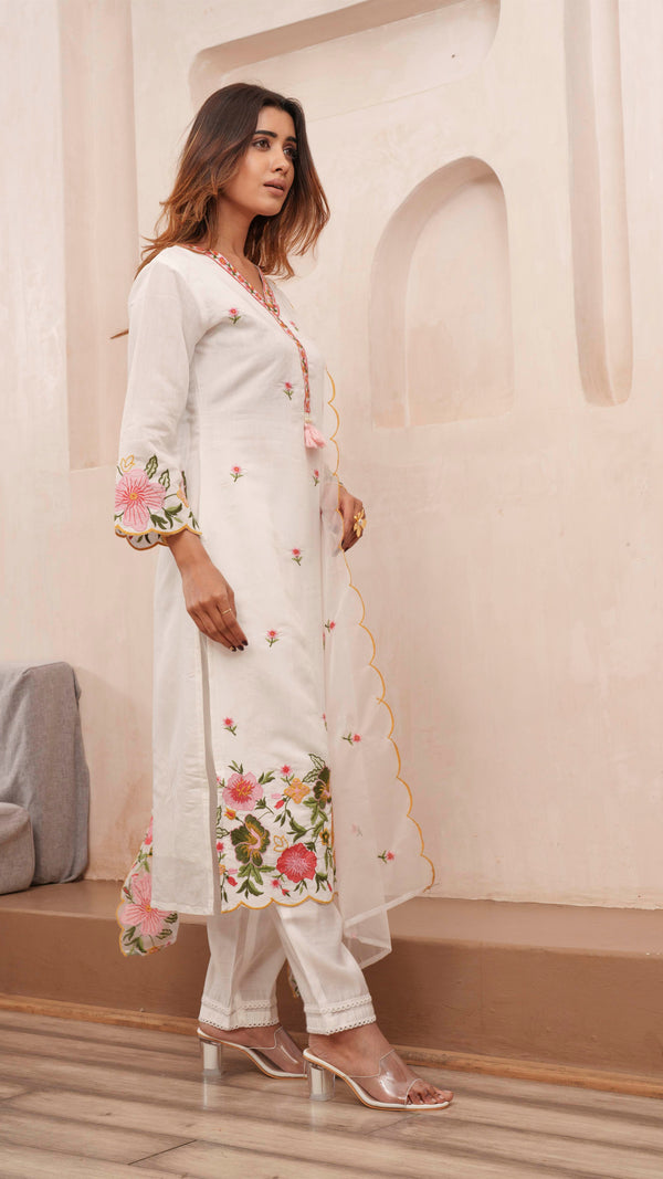 Phool White 3pc Suit Set