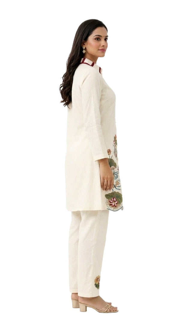 Ivory Bloom Embroidered Tunic & Trouser Set