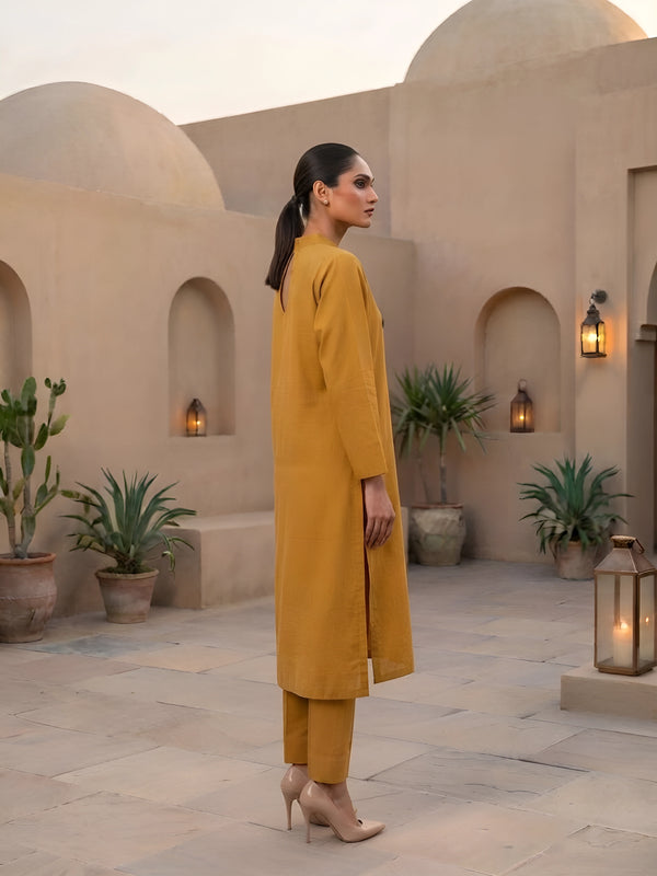 Women Mustard Yellow Cotton A-Line Kurta with Dupatta Set