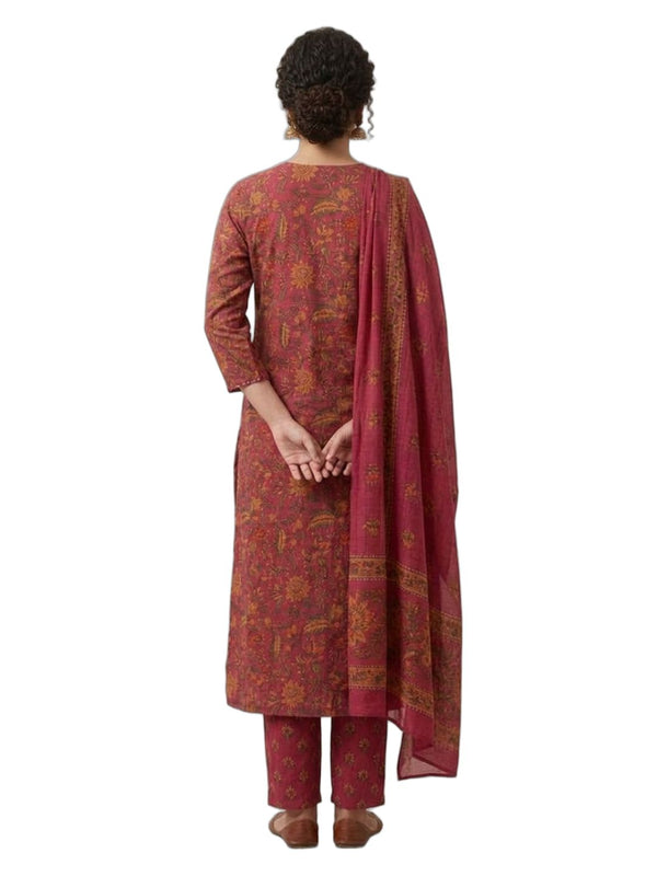 Magenta Floral Printed Pure Cotton V-Neck Straight Kurta Set