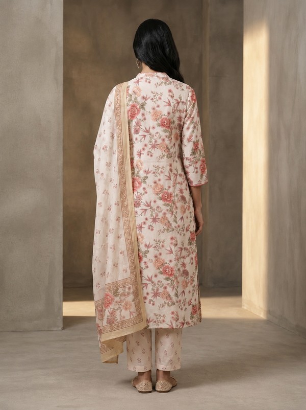Women Off-White Floral Printed Straight Kurta Set