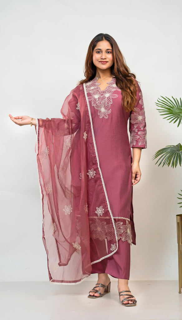 Mauve Cut Work 3pc Set