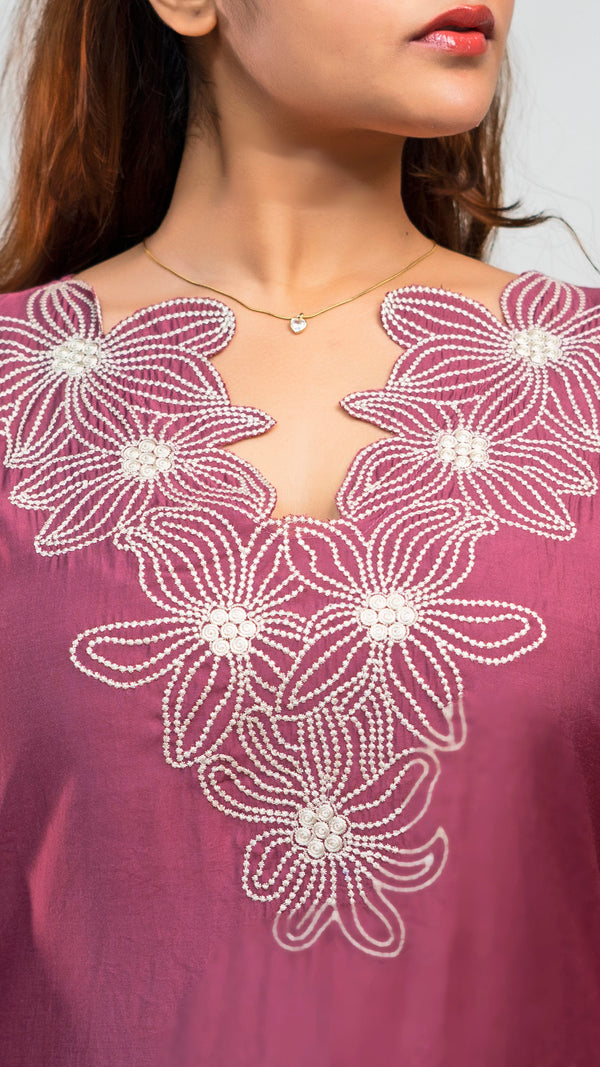 Mauve Cut Work 2pc Set (Without Dupatta)