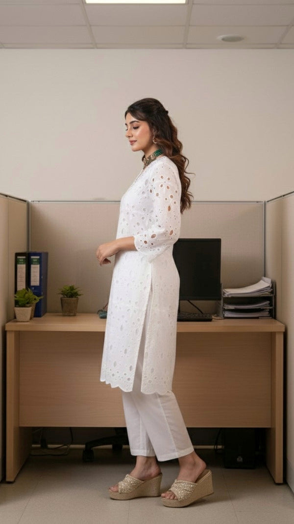 White Eyelet Embroidered  Cotton Co Ord Set