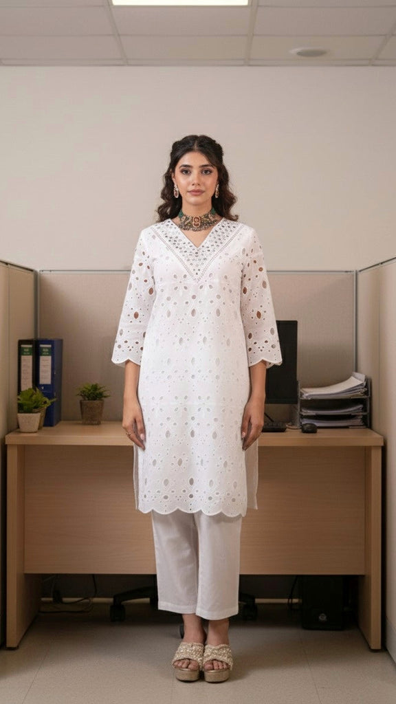 White Eyelet Embroidered  Cotton Co Ord Set