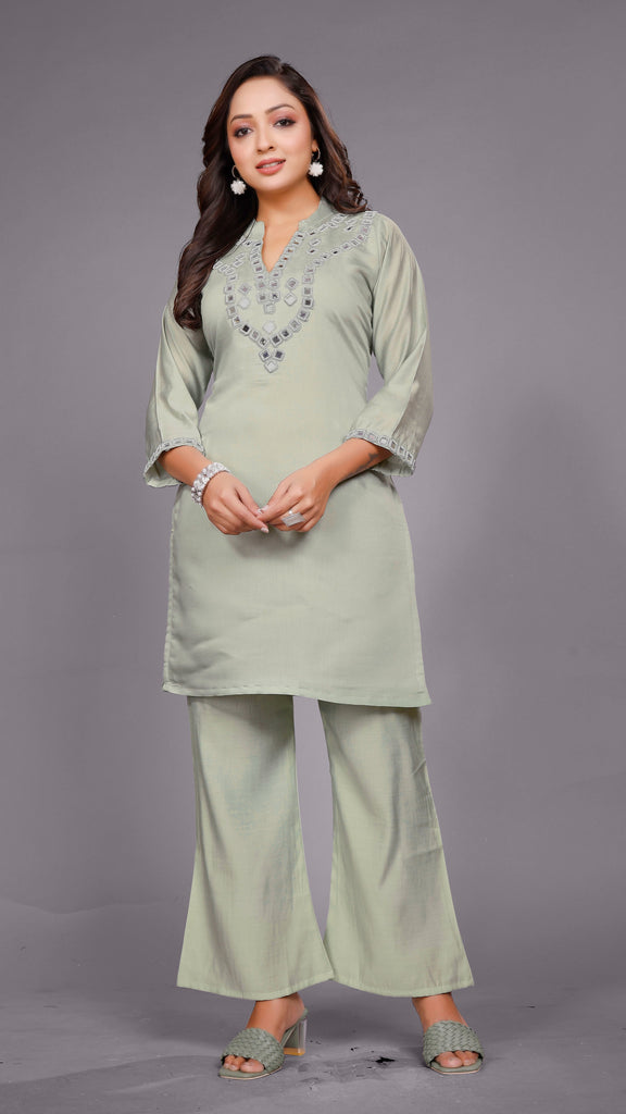 Pista Mirror Work Kurta Palazzo Set