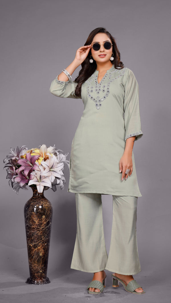 Pista Mirror Work Kurta Palazzo Set