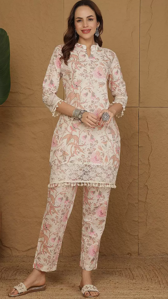 Nature Inspired Floral Printed Coored Set In Soft Tone