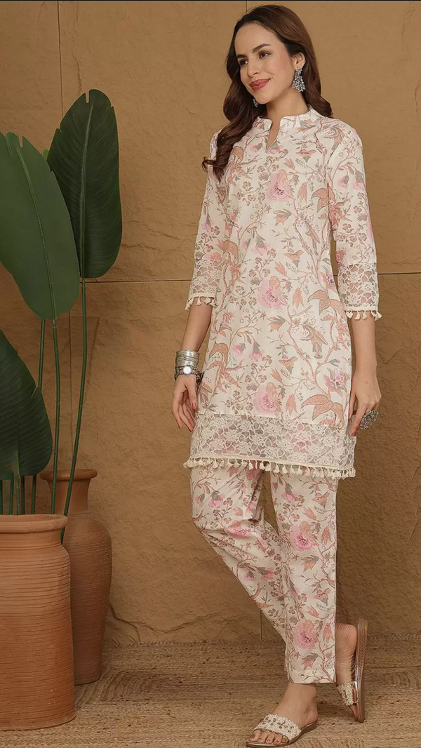 Nature Inspired Floral Printed Coored Set In Soft Tone