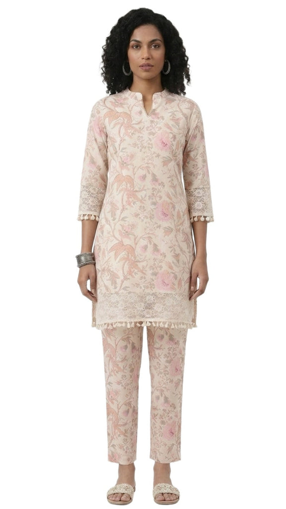 Nature Inspired Floral Printed Coored Set In Soft Tone