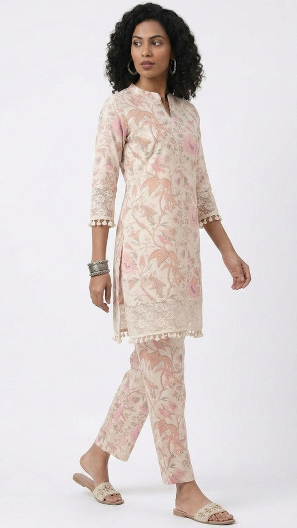 Nature Inspired Floral Printed Coored Set In Soft Tone