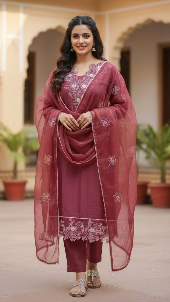 Mauve Cut Work 3pc Set