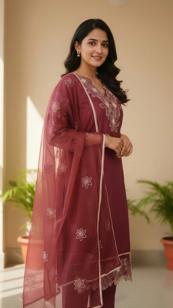 Mauve Cut Work 3pc Set