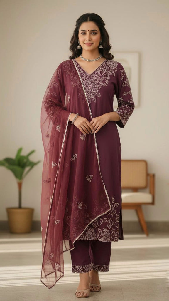 Mauve Cut Work 3pc Set