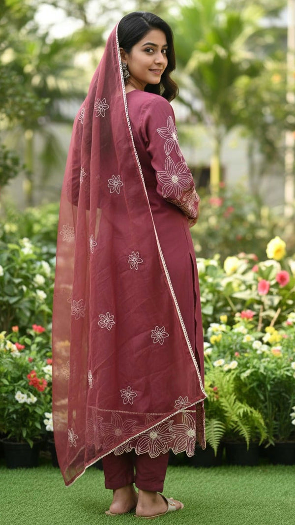 Mauve Cut Work 3pc Set