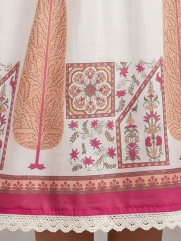 Women Off-White Cotton Short Anarkali Dress