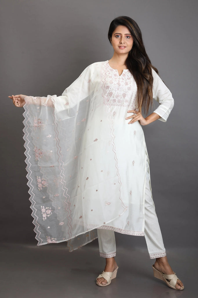 WHITE GOWN WITH PINK DUPATTA